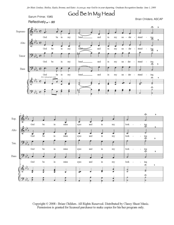 Vocal Choir (SATB) Unaccompanied - God Be In My Head from "Three Benedictions"