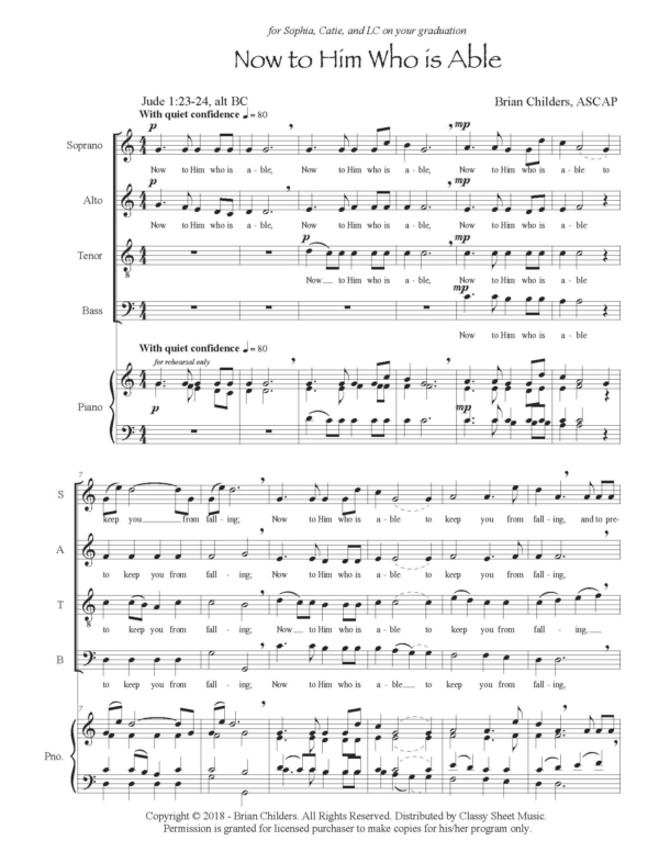 Vocal Choir (SATB) Unaccompanied - Now To Him Who Is Able from "Three Benedictions"