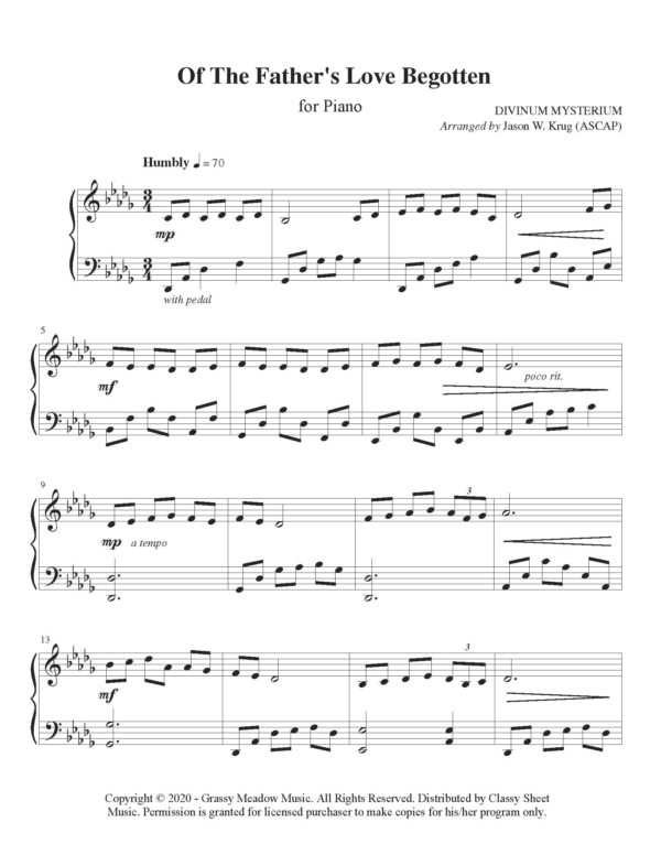 Piano - Of The Father's Love Begotten from "Worship At The Keys Winter Volume 1"