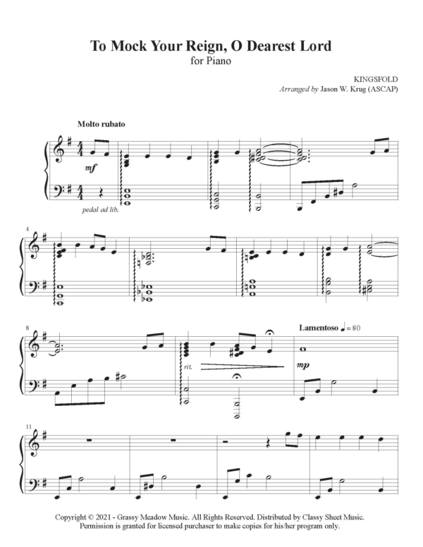 Piano - To Mock Your Reign, O Dearest Lord from "Worship At The Keys Spring Volume 1"